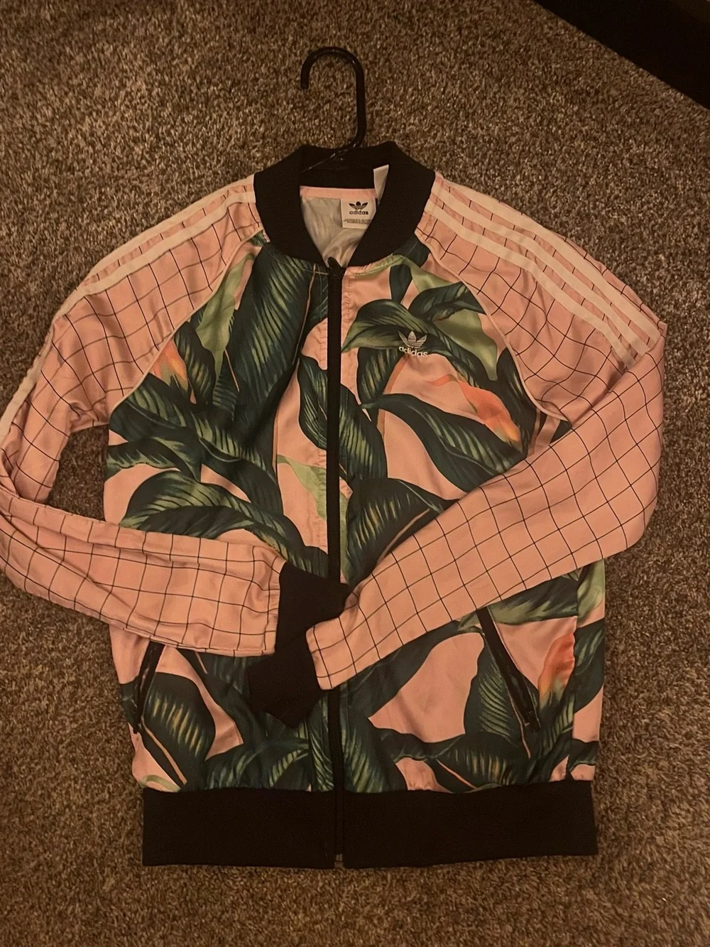 adidas Pink and Green Tropical Print Bomber Jacket Farm Rio